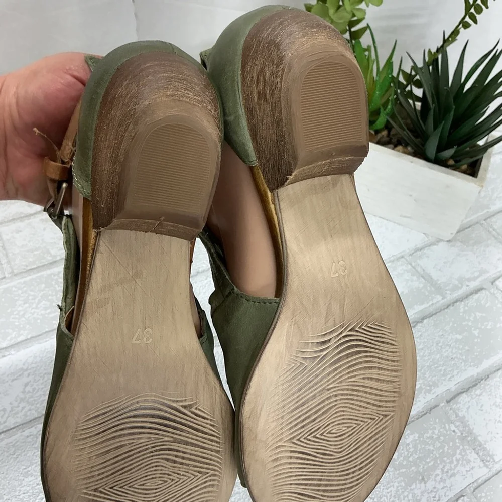 Miz Mooz Olive Green Sandals with Cutout and Stud Detail